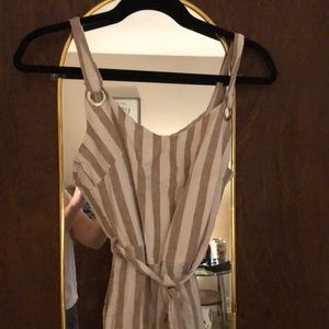 Tan & White Striped Jumpsuit